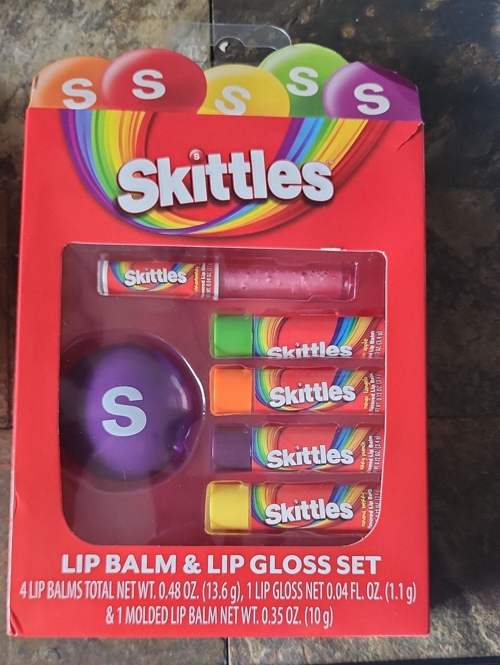 Skittles Lip Balm & Lip Gloss Set Multicolor NWT